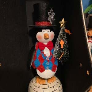 Pier 1 Imports Penguin Nutcracker with Top Hat, Vest, Tree, on Igloo
